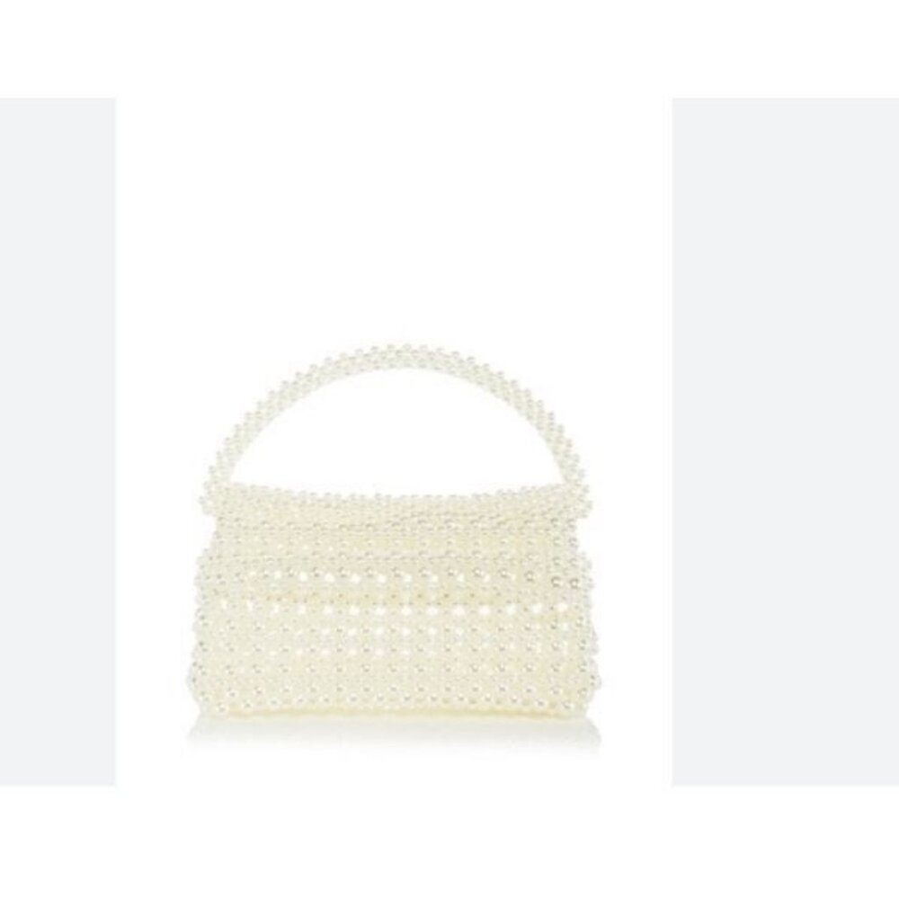 AQUA imitation pearl embellished top handle evening mini bag -White